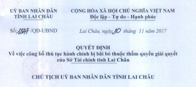 Quyết định UBND tỉnh Lai Châu