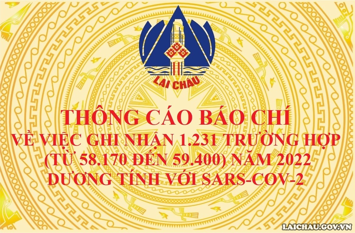 THÔNG CÁO BÁO CHÍ  VỀ VIỆC GHI NHẬN 1.231 TRƯỜNG HỢP (TỪ 58.170 ĐẾN 59.400)  NĂM 2022 DƯƠNG TÍNH VỚI SARS-COV-2