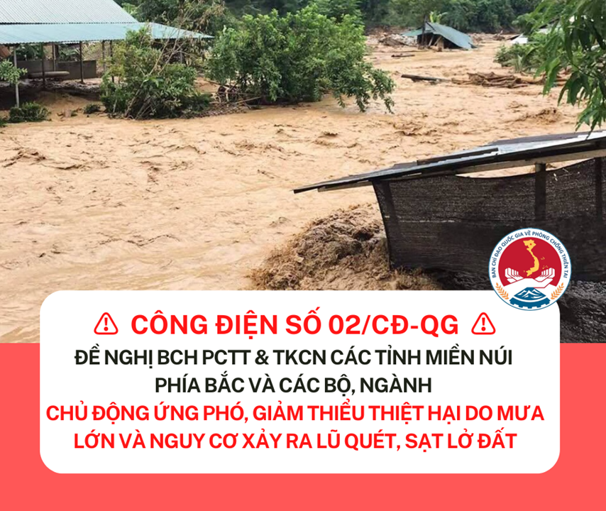 Công điện Số 02/CĐ-QG về việc chủ động ứng phó với lũ quét, sạt lở đất các tỉnh miền núi phía Bắc