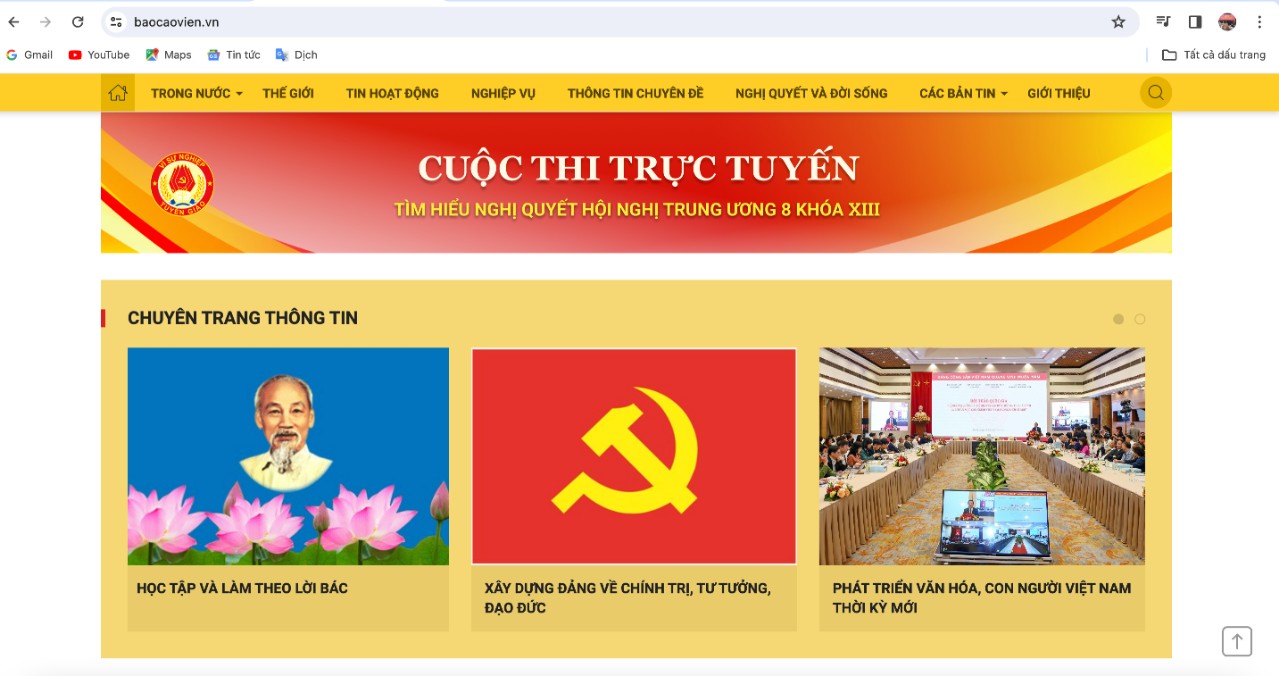 Cuộc thi trực tuyến tìm hiểu Nghị quyết Hội nghị Trung ương 8 khóa XIII trên Trang Thông tin điện tử tổng hợp Báo cáo viên